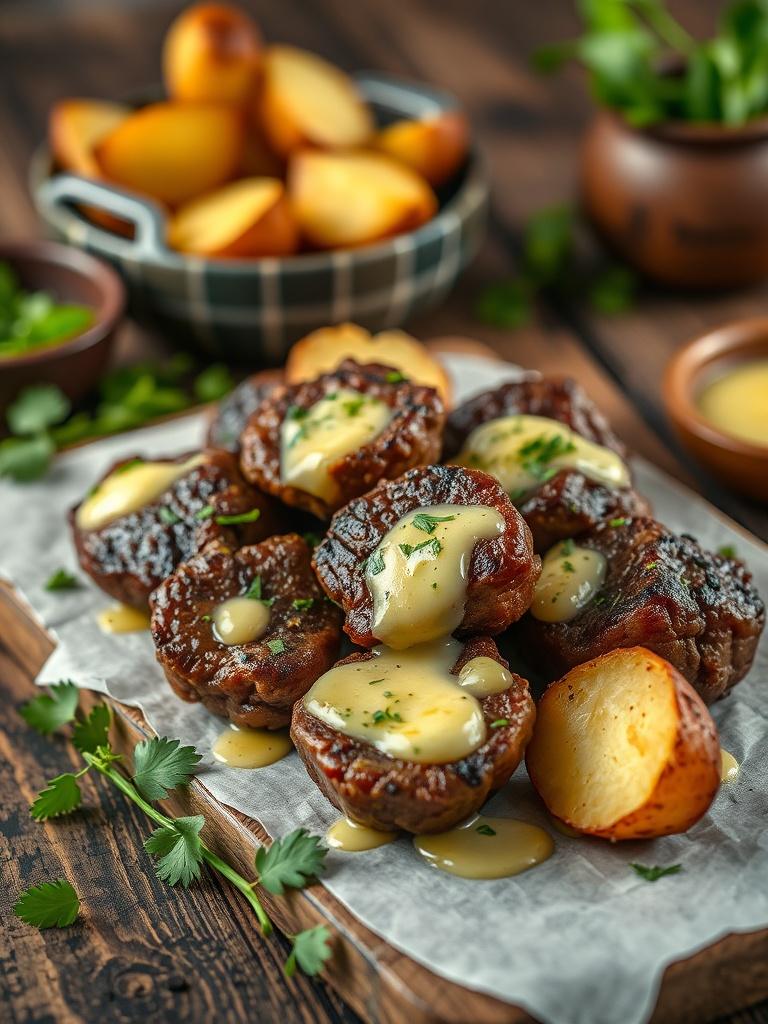 Garlic Butter Steak Bites and Potatoes